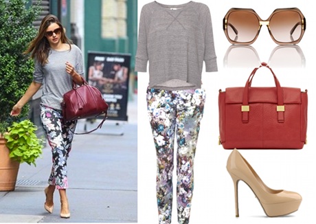 Top v neutrálních barvách skombinujte s květovanými kalhotami, zdroj: polyvore.com